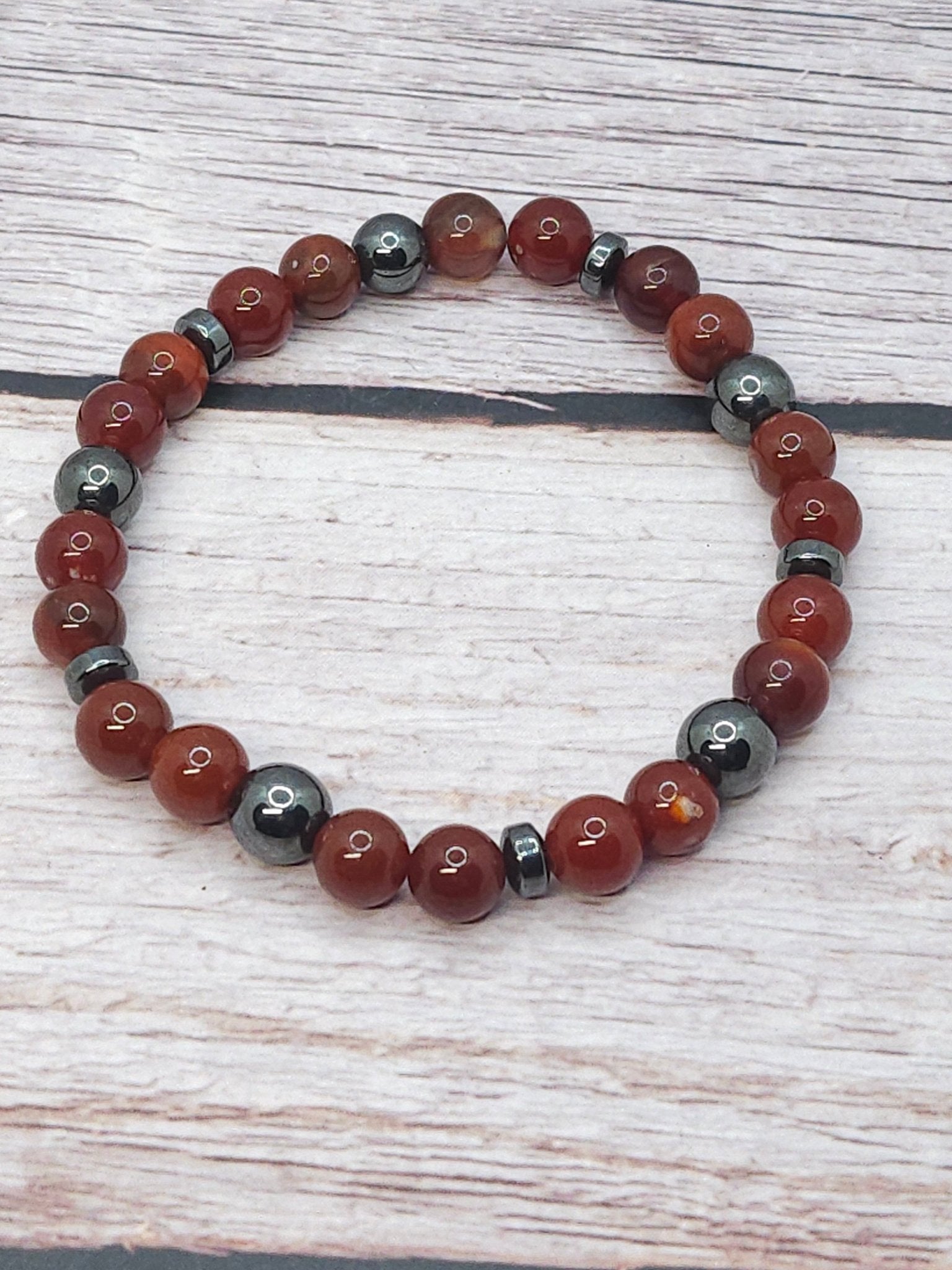 Bracelet Agate Rouge & Hématite 8mm - Kumari Legacy