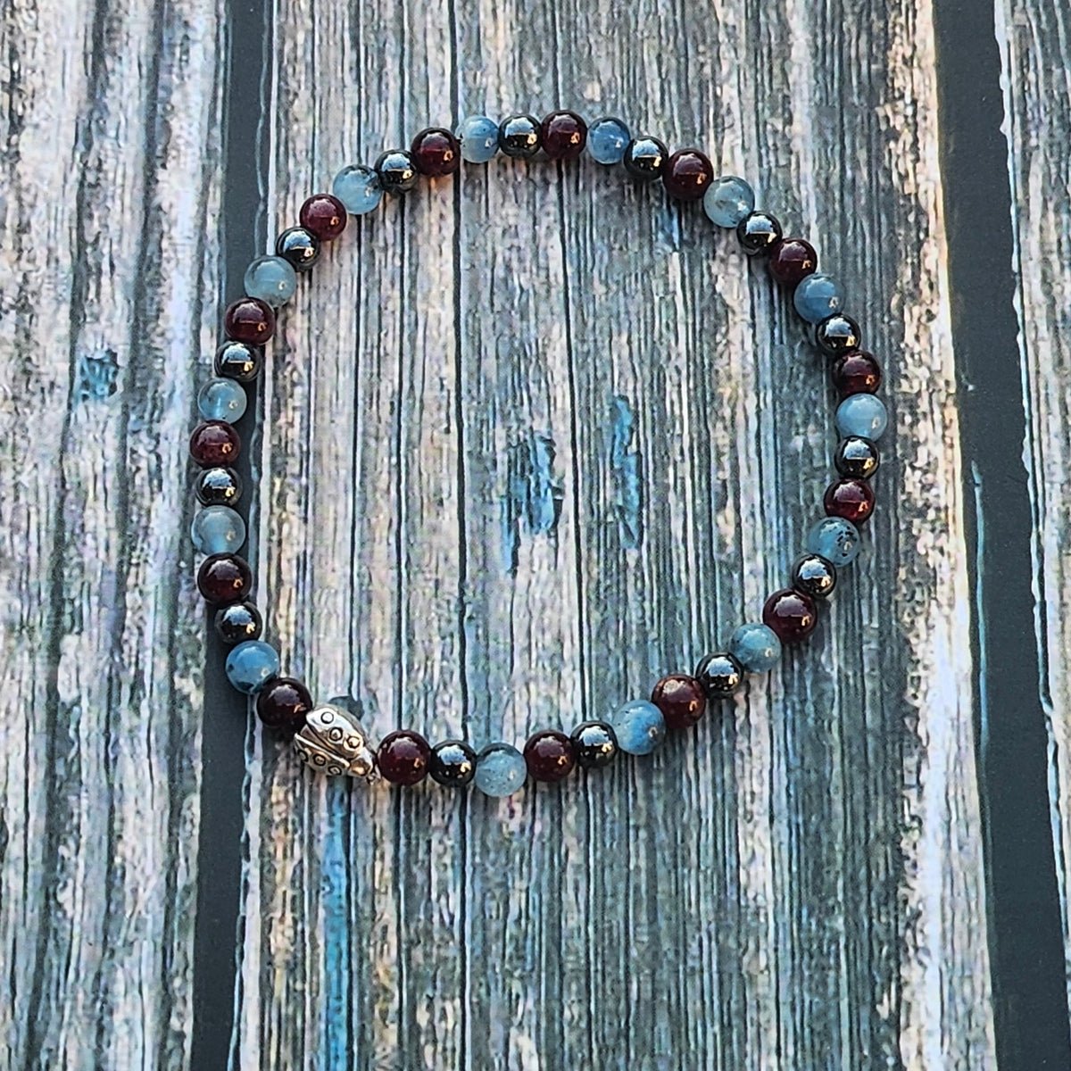 Bracelet Aigue-marine & Grenat & Hématite – 4mm - Kumari Legacy