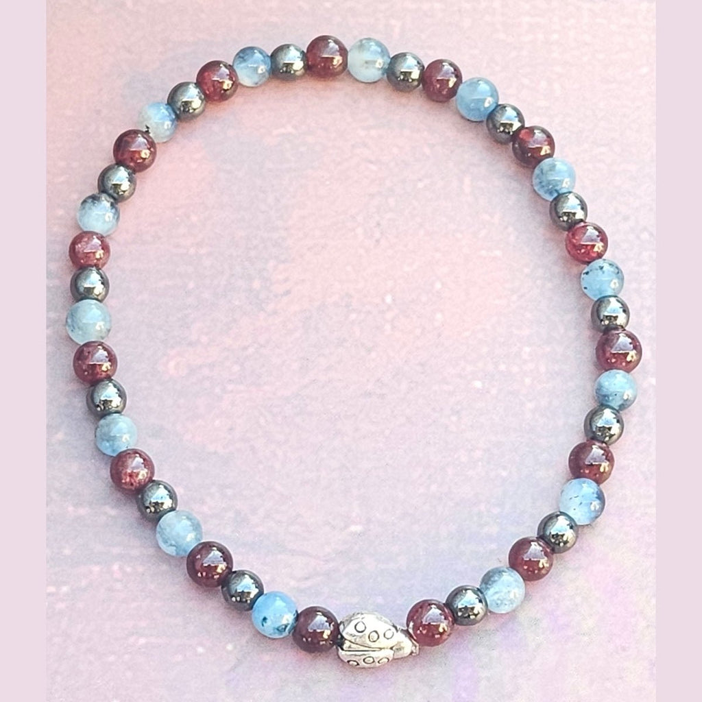Bracelet Aigue-marine & Grenat & Hématite – 4mm - Kumari Legacy