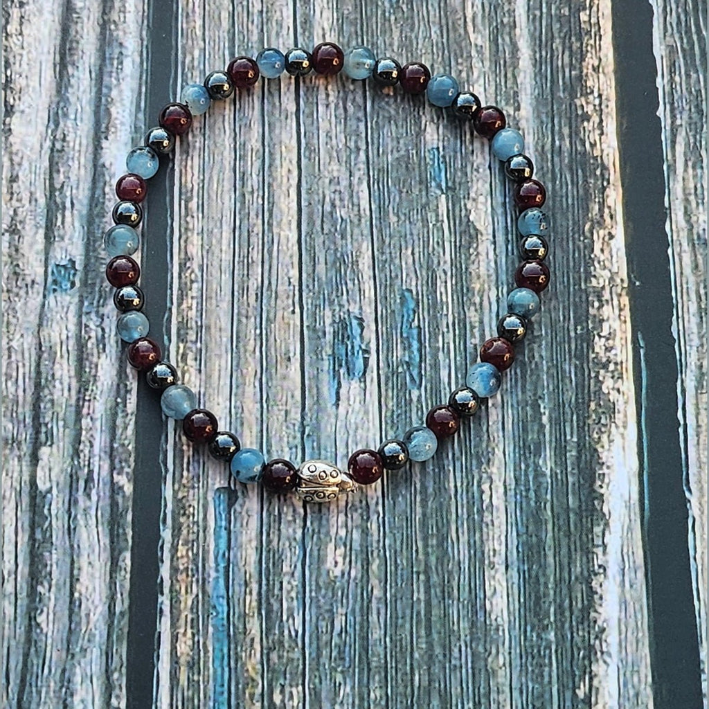 Bracelet Aigue-marine & Grenat & Hématite – 4mm - Kumari Legacy