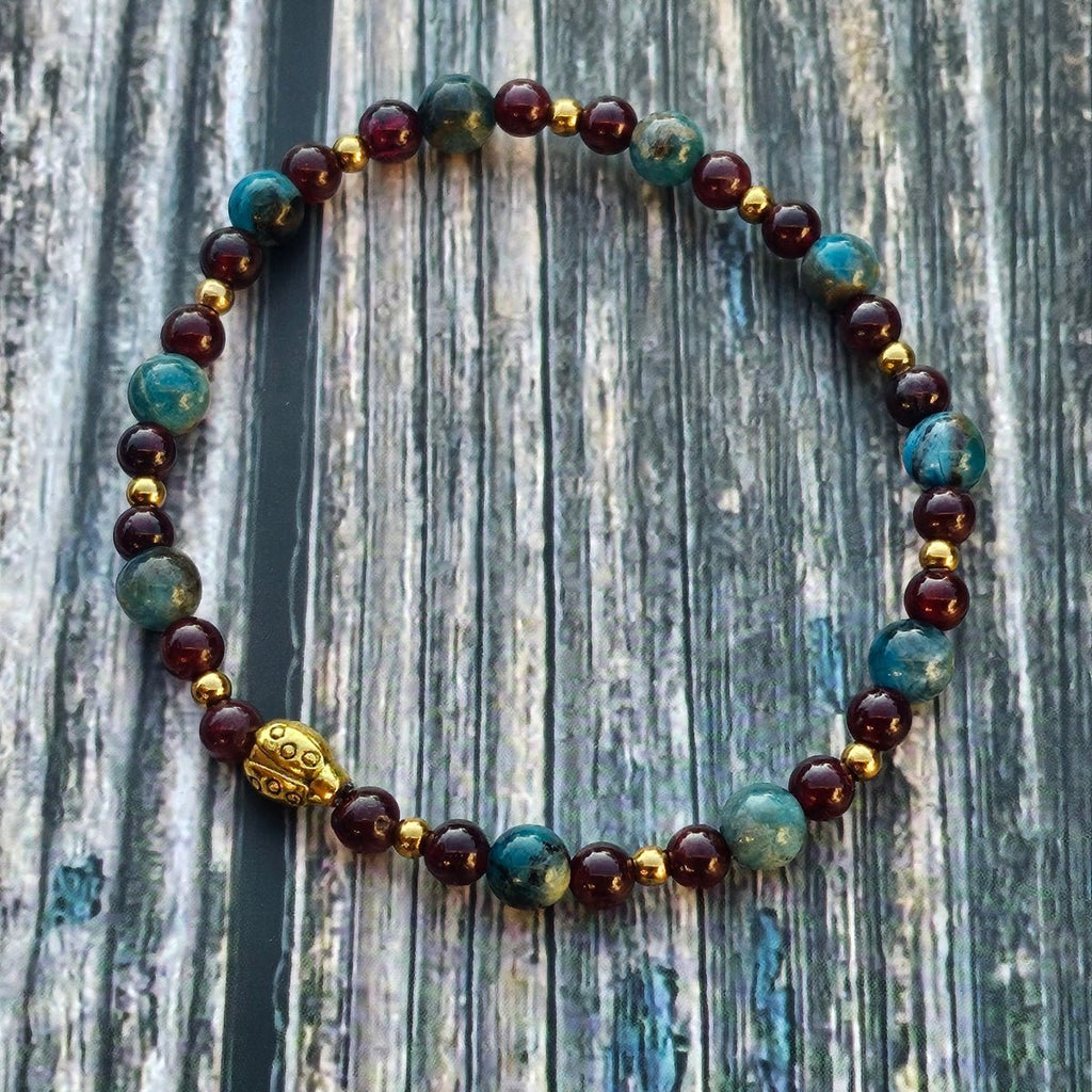 Bracelet Apatite bleue & Grenat – 4mm/6mm - Kumari Legacy