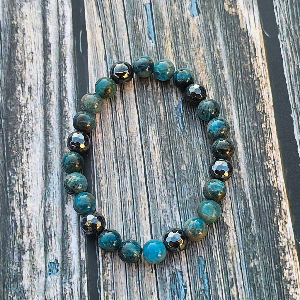 Bracelet Apatite bleue & Hématite – 8mm - Kumari Legacy