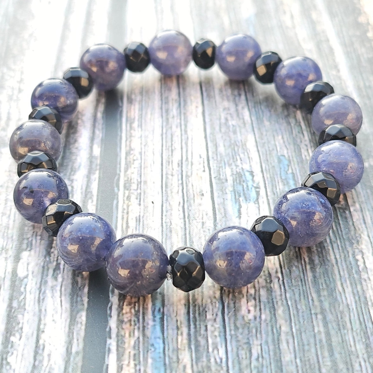 Bracelet Cordiérite & Onyx – 10mm - Kumari Legacy