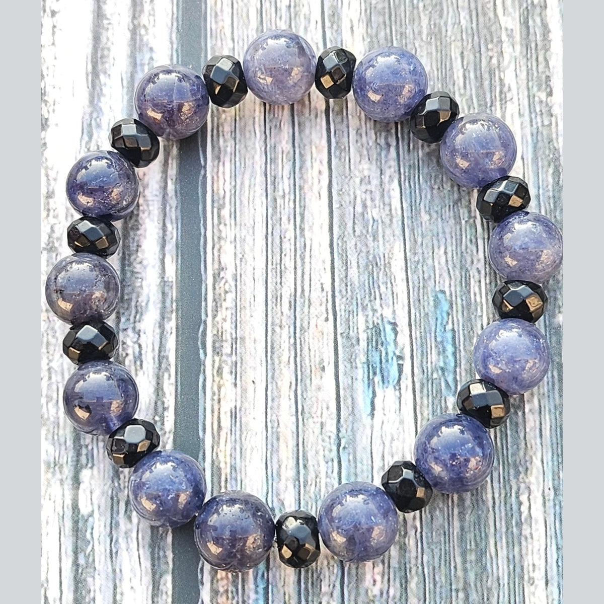 Bracelet Cordiérite & Onyx – 10mm - Kumari Legacy