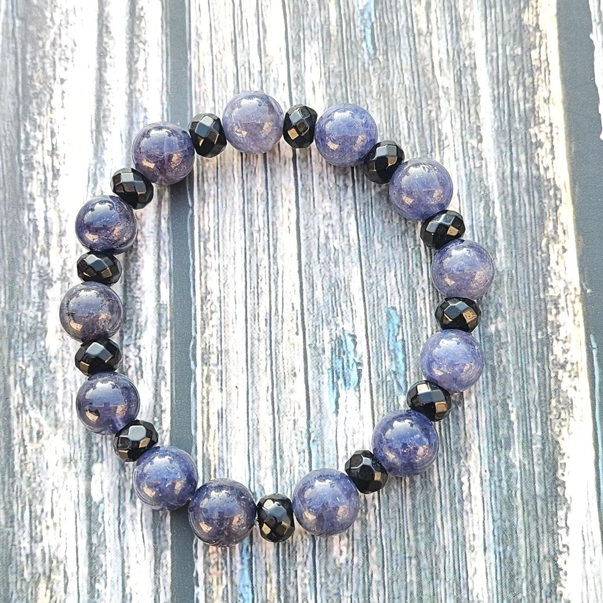 Bracelet Cordiérite & Onyx – 10mm - Kumari Legacy