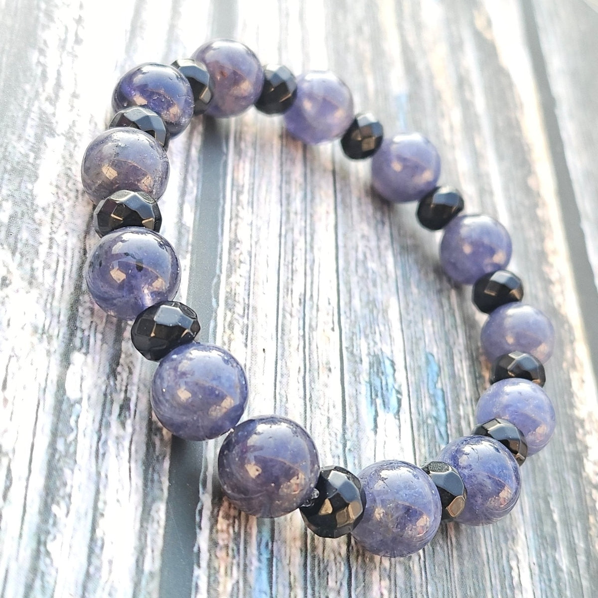 Bracelet Cordiérite & Onyx – 10mm - Kumari Legacy