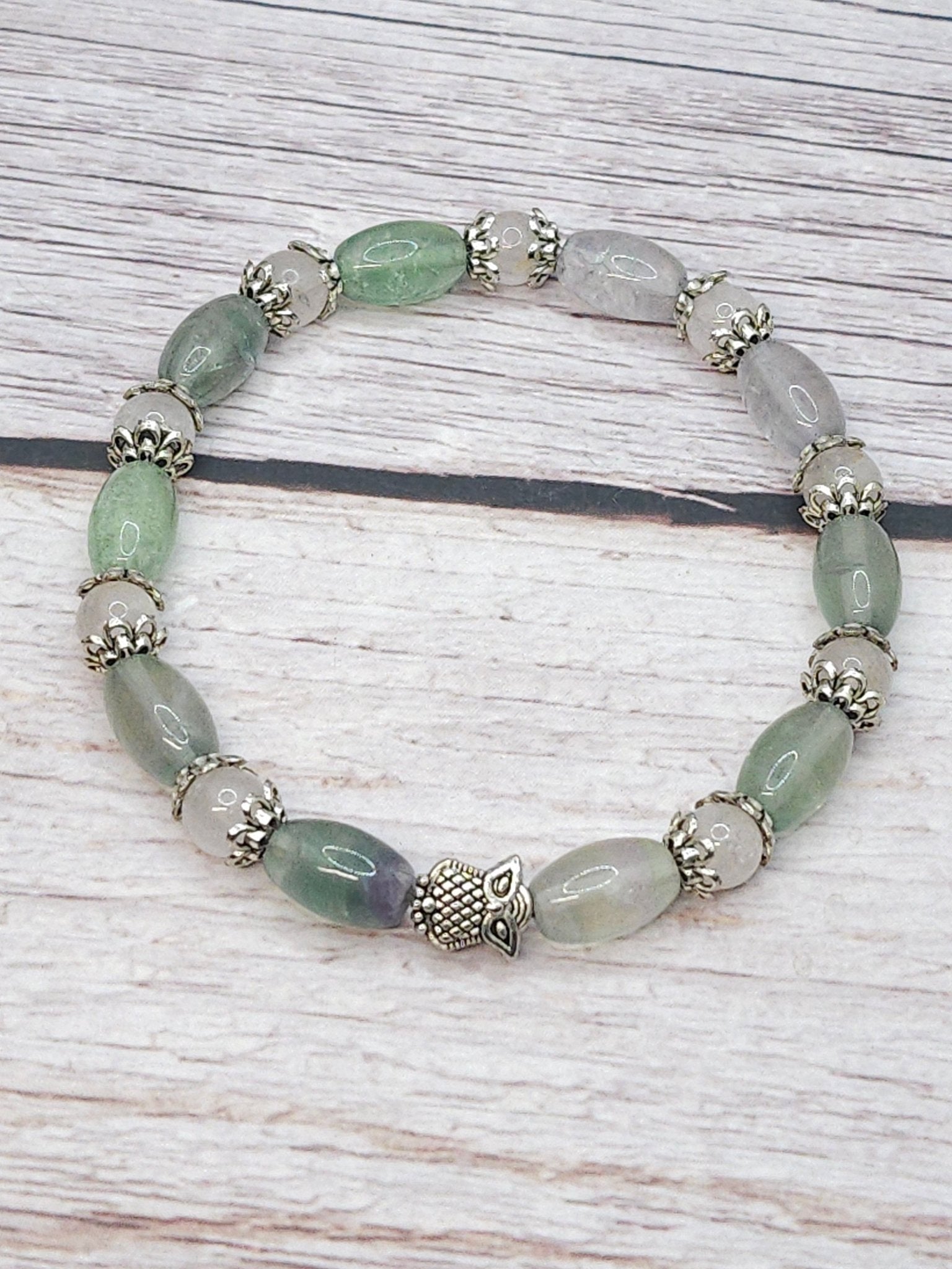 Bracelet Fluorite, Baryle & Quartz Rose 8mm - Kumari Legacy