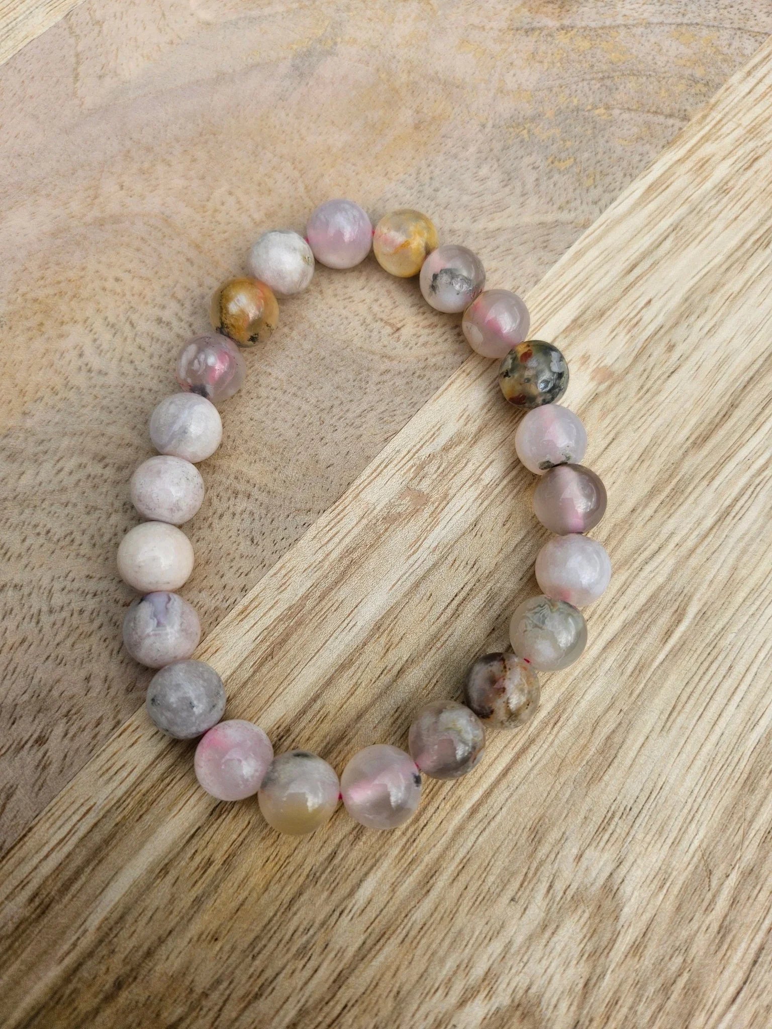 Bracelet “Gaïa” – Agate Fleur 8 mm – Sur mesure - Kumari Legacy