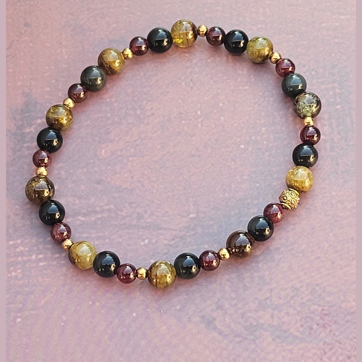 Bracelet Grenat vert & Obsidienne céleste & Grenat – 4mm/5mm/6mm - Kumari Legacy