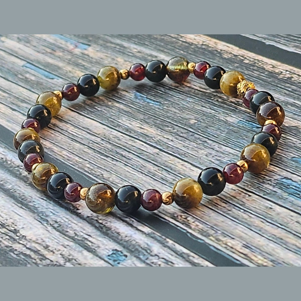 Bracelet Grenat vert & Obsidienne céleste & Grenat – 4mm/5mm/6mm - Kumari Legacy