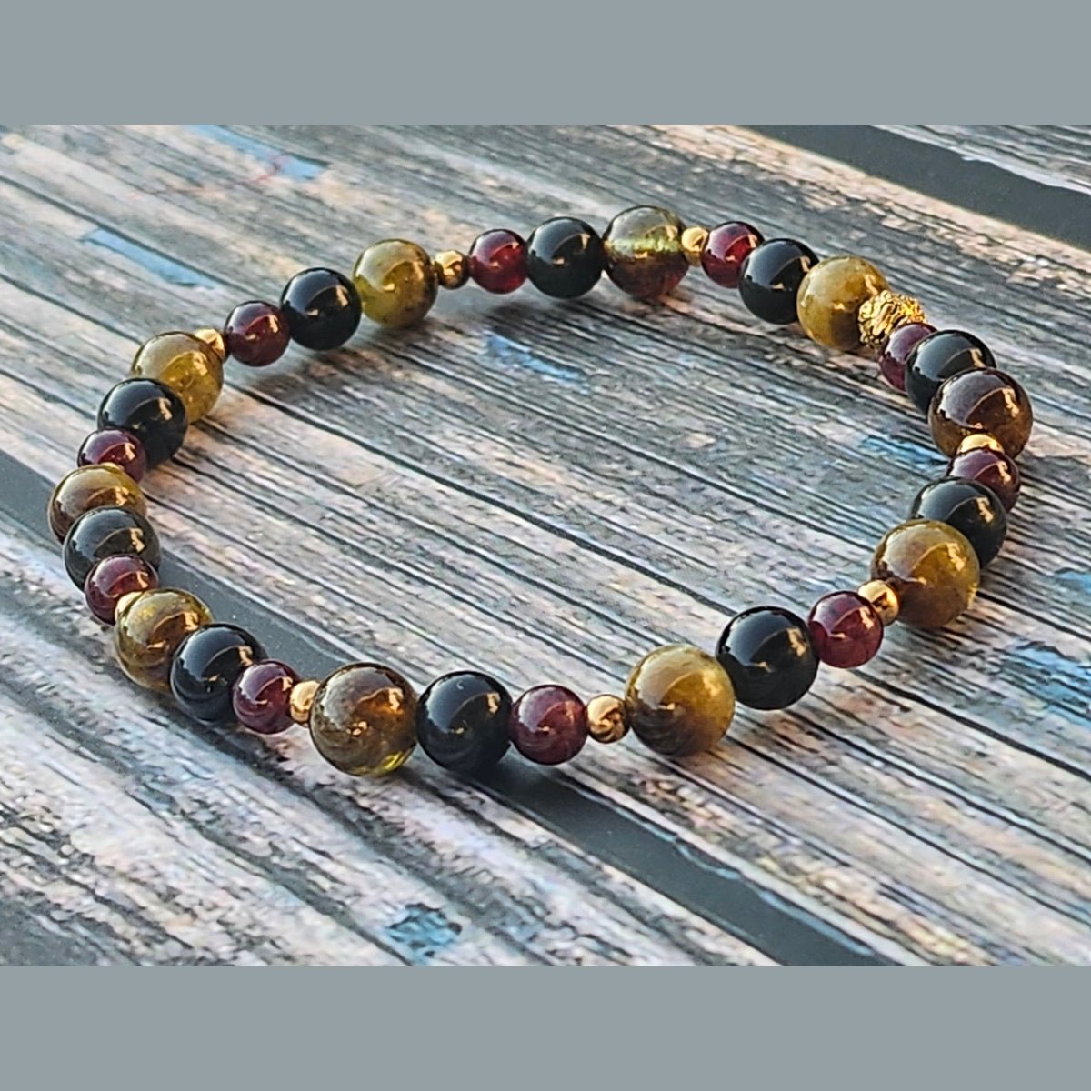 Bracelet Grenat vert & Obsidienne céleste & Grenat – 4mm/5mm/6mm - Kumari Legacy