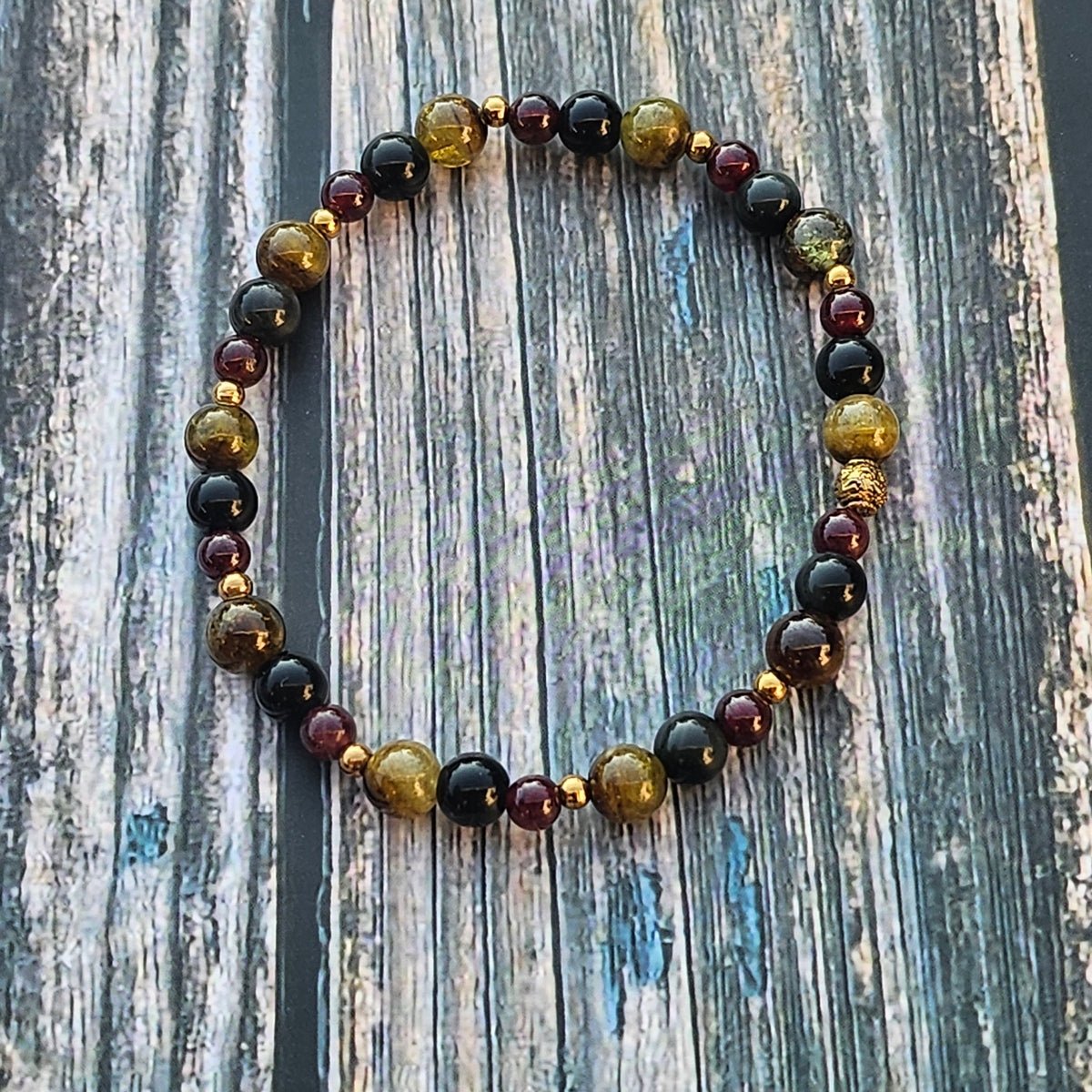 Bracelet Grenat vert & Obsidienne céleste & Grenat – 4mm/5mm/6mm - Kumari Legacy