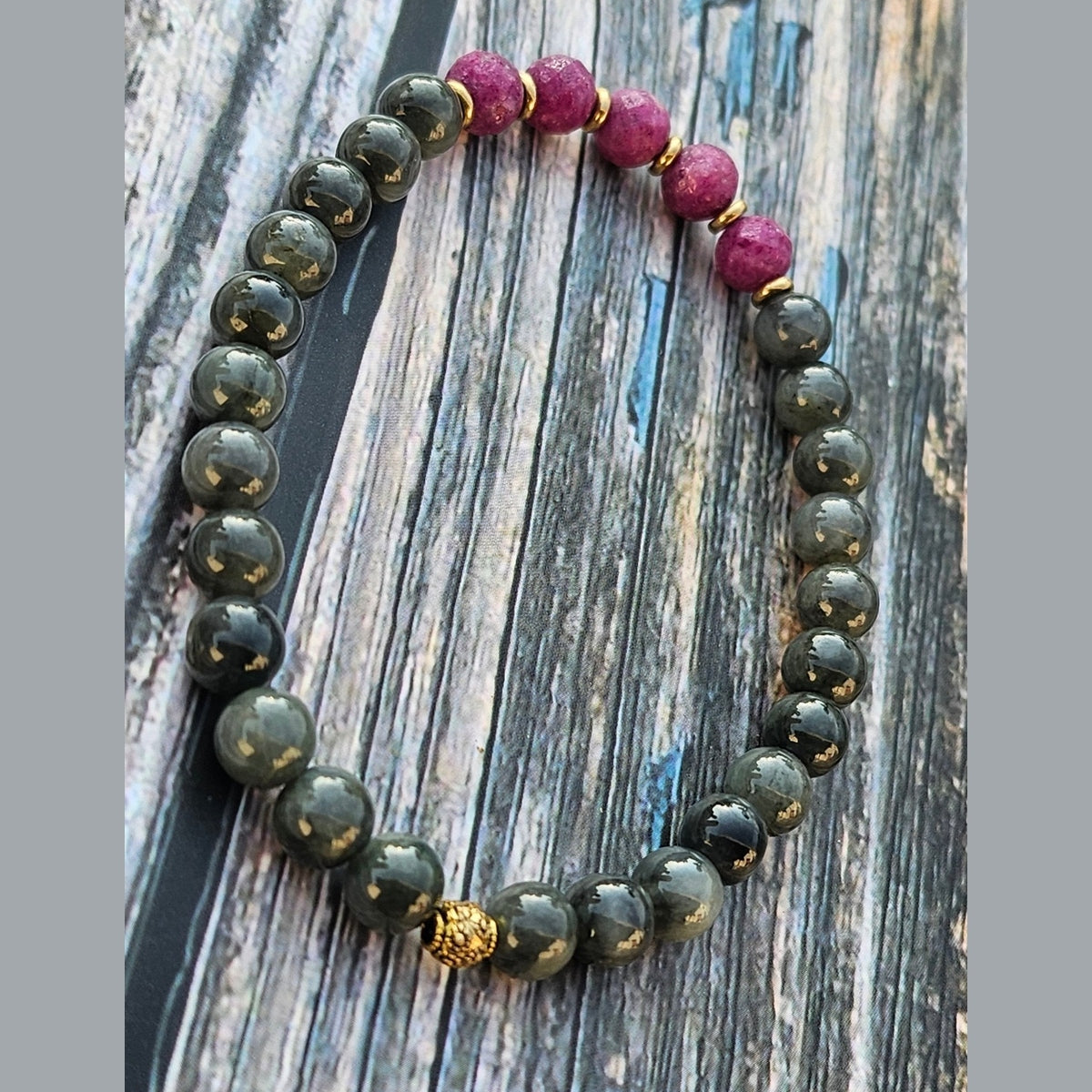 Bracelet Jade Wuji Gris & Kunzite – 6mm - Kumari Legacy