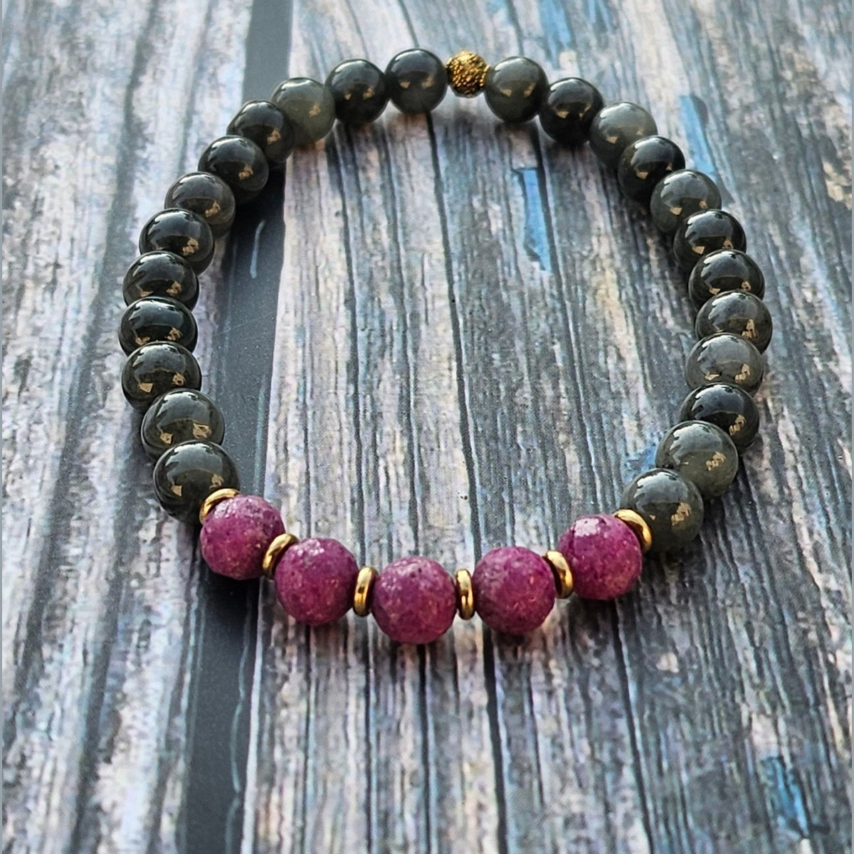 Bracelet Jade Wuji Gris & Kunzite – 6mm - Kumari Legacy