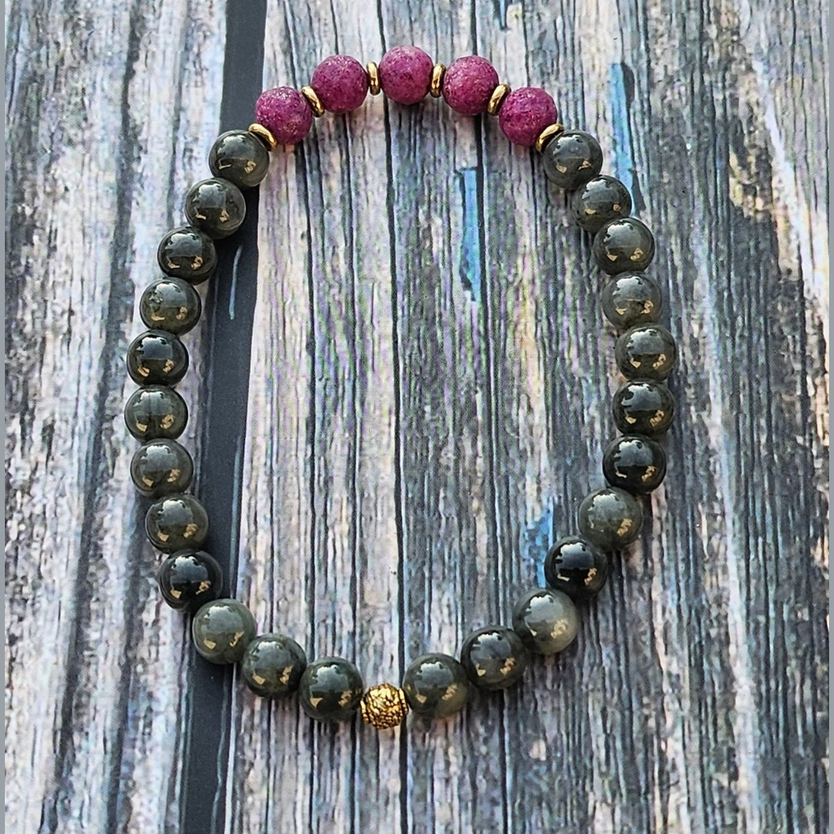 Bracelet Jade Wuji Gris & Kunzite – 6mm - Kumari Legacy