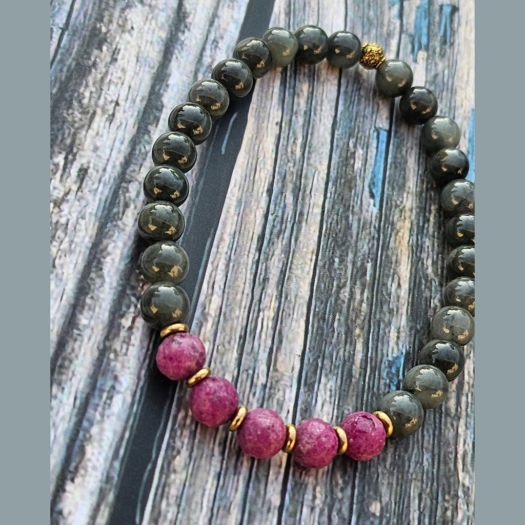Bracelet Jade Wuji Gris & Kunzite – 6mm - Kumari Legacy