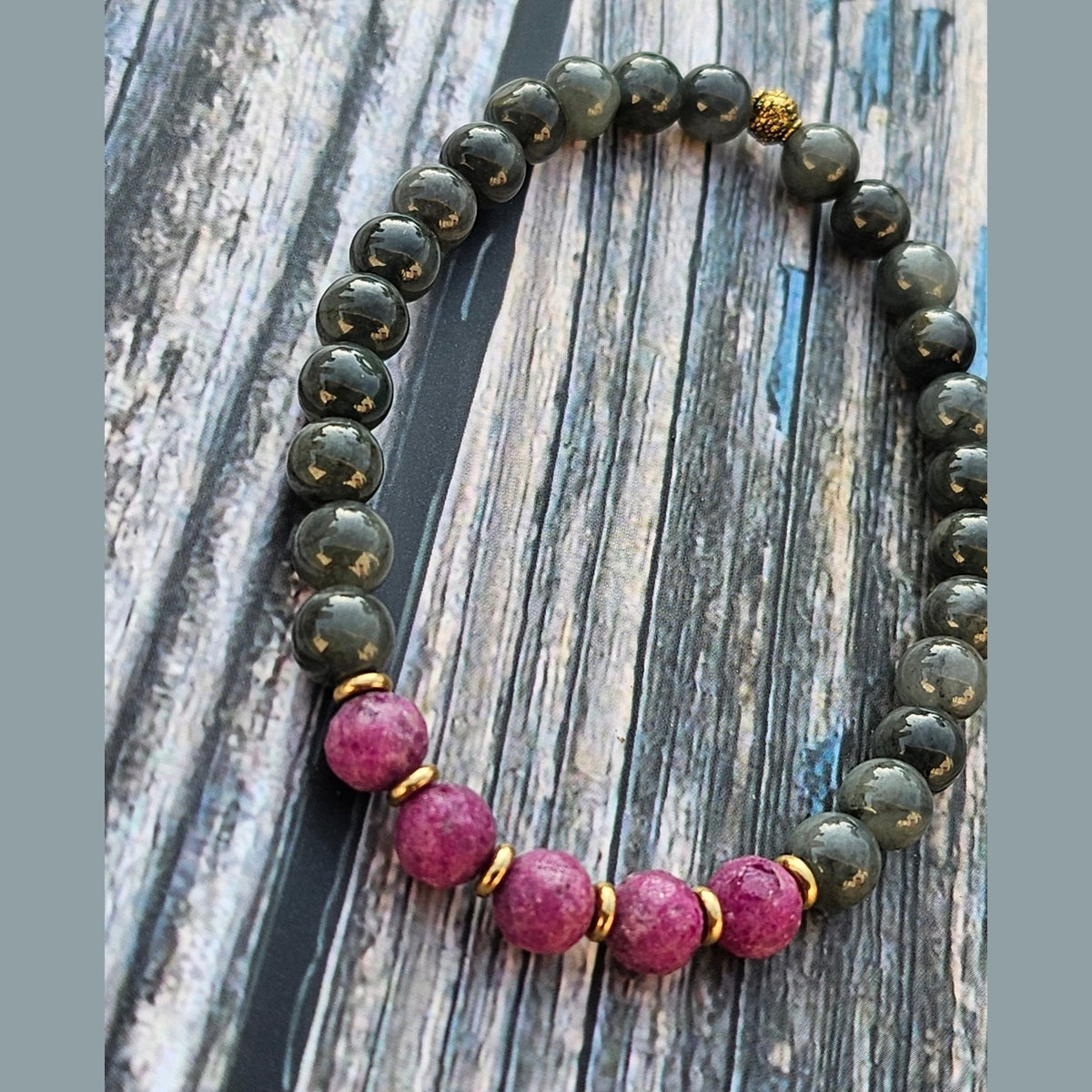 Bracelet Jade Wuji Gris & Kunzite – 6mm - Kumari Legacy
