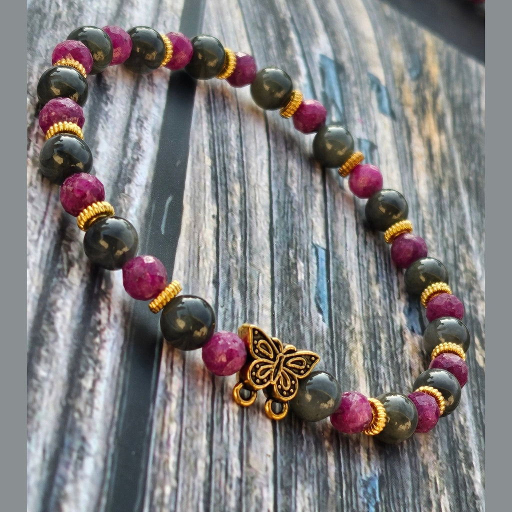 Bracelet Jade Wuji Gris & Rubis Nid d'Abeille – 5mm - Kumari Legacy