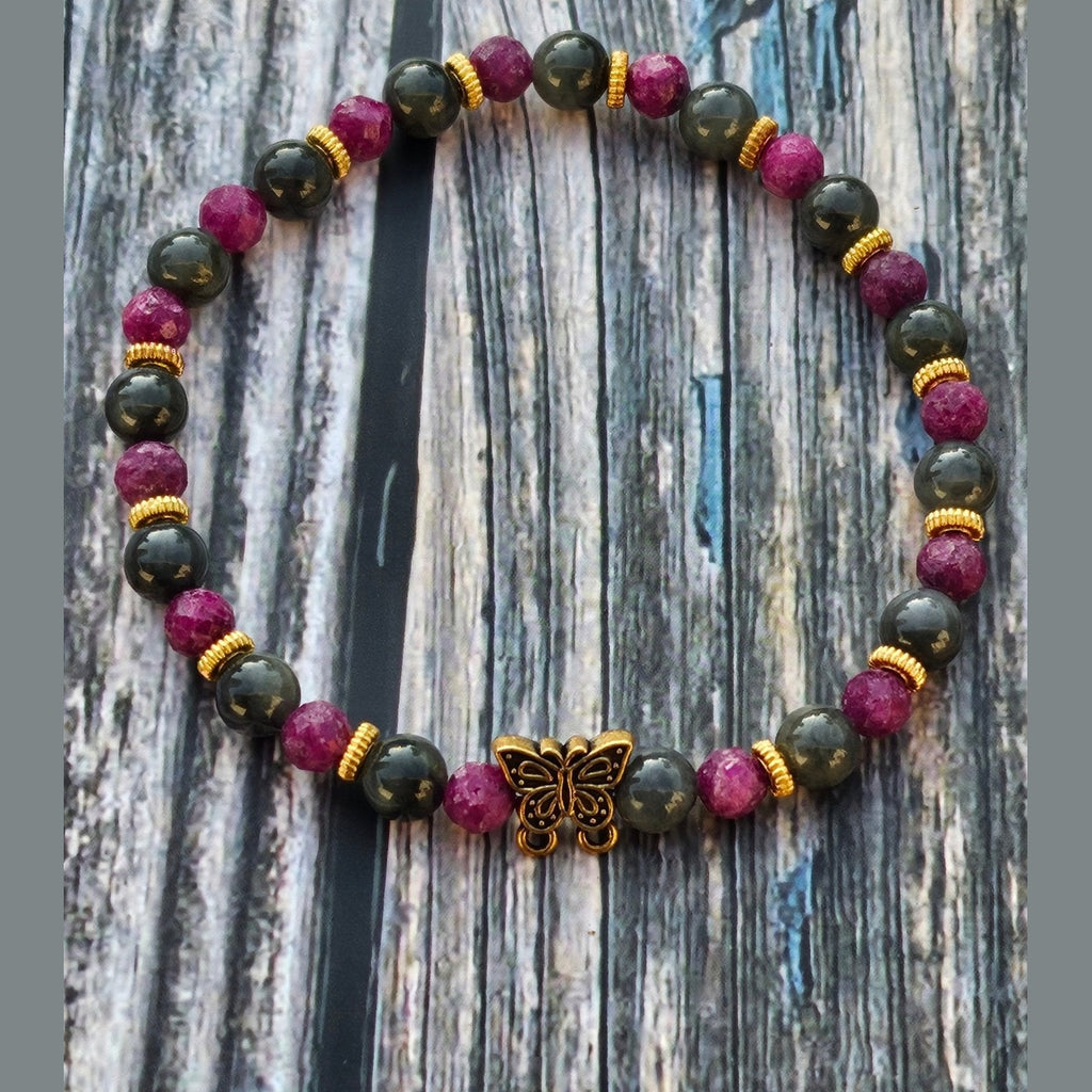 Bracelet Jade Wuji Gris & Rubis Nid d'Abeille – 5mm - Kumari Legacy