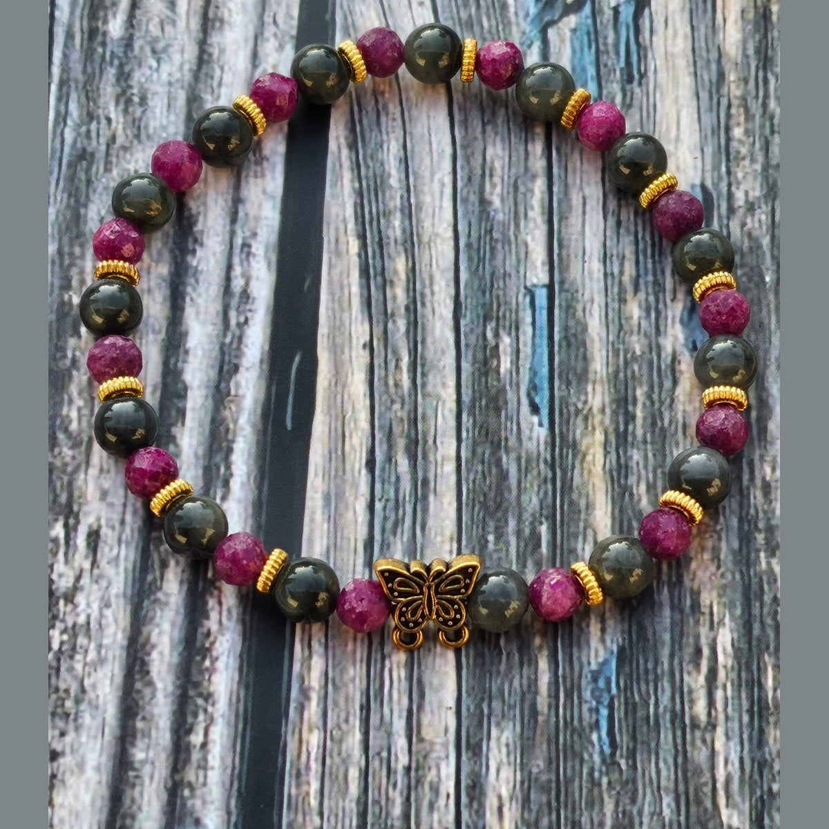 Bracelet Jade Wuji Gris & Rubis Nid d'Abeille – 5mm - Kumari Legacy