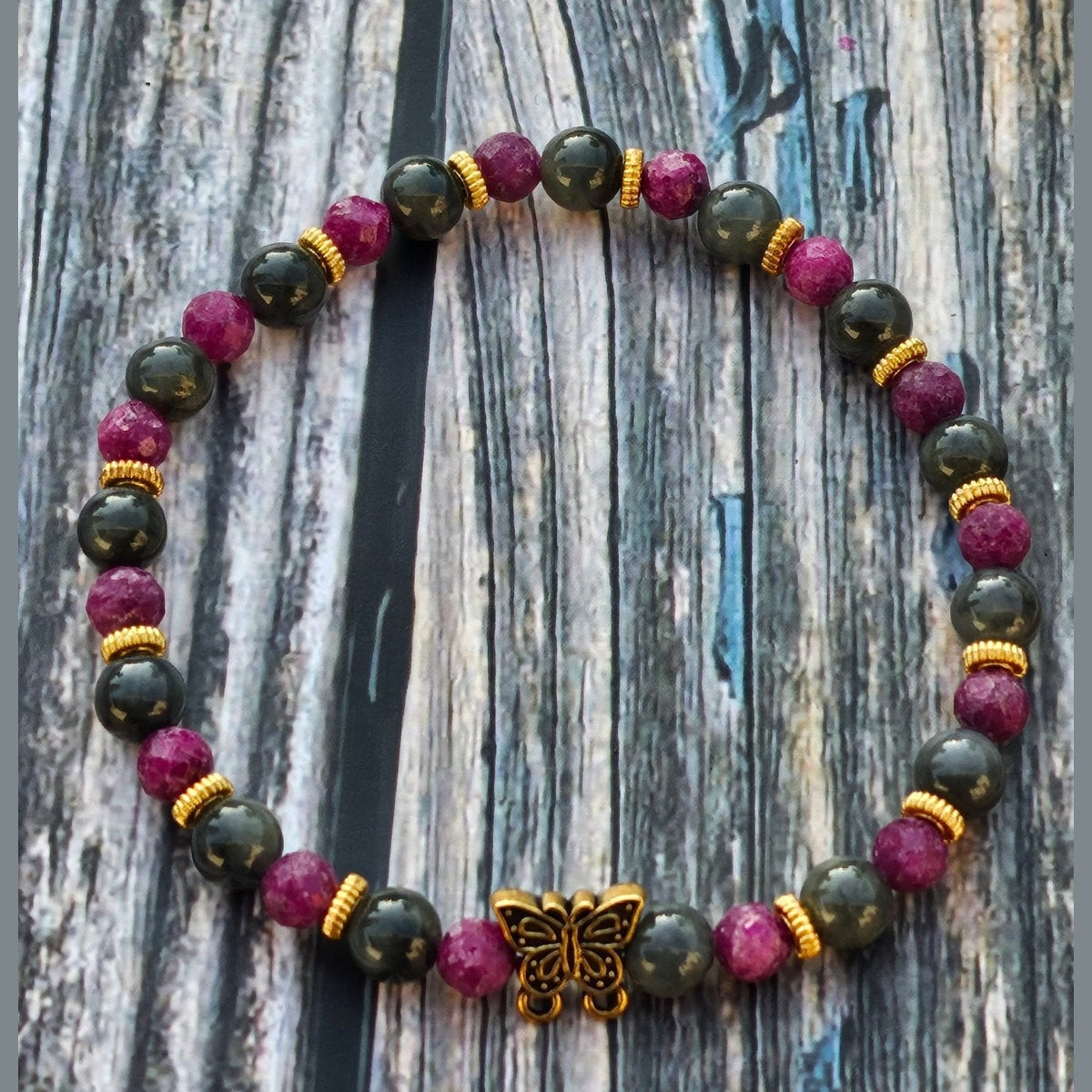 Bracelet Jade Wuji Gris & Rubis Nid d'Abeille – 5mm - Kumari Legacy