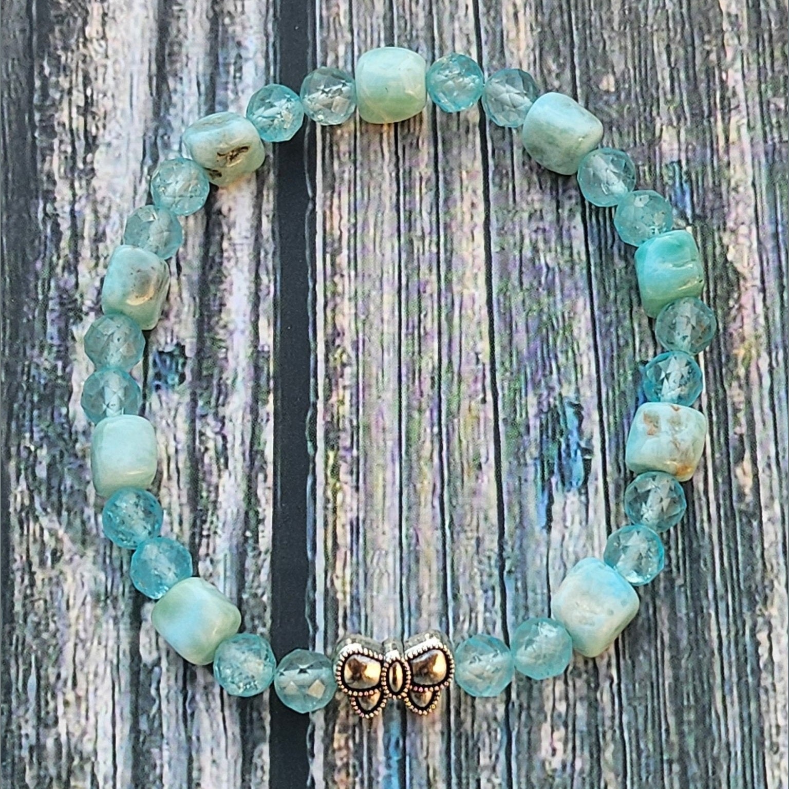 Bracelet Larimar & Topaze facettée – Perles cube - Kumari Legacy