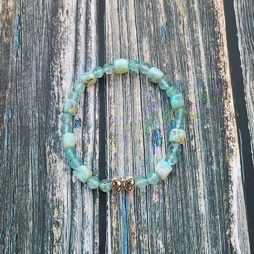 Bracelet Larimar & Topaze facettée – Perles cube - Kumari Legacy