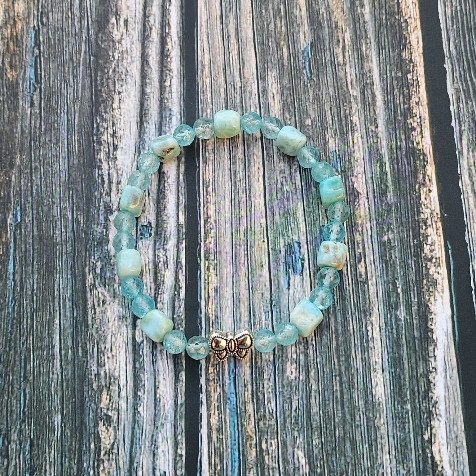 Bracelet Larimar & Topaze facettée – Perles cube - Kumari Legacy