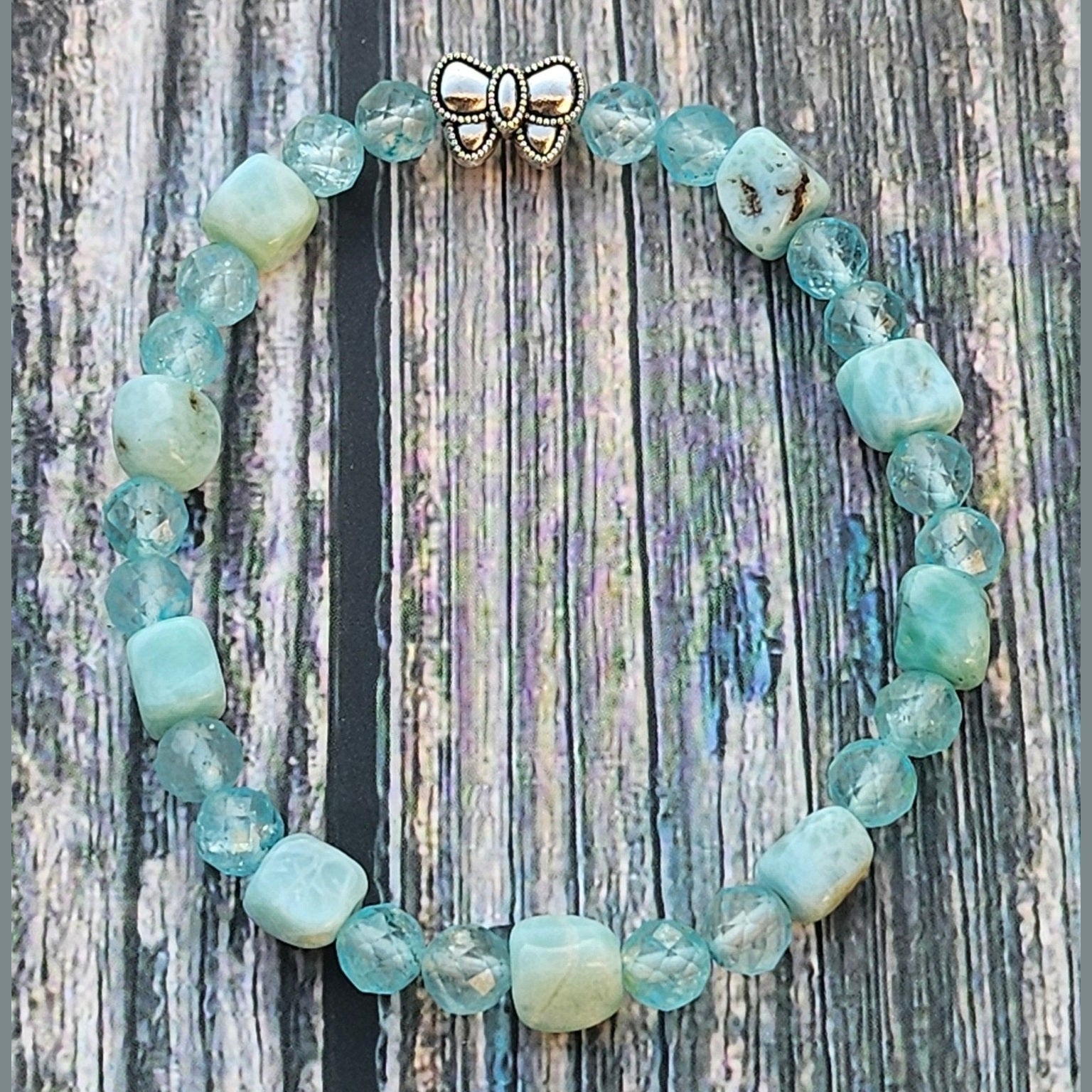 Bracelet Larimar & Topaze facettée – Perles cube - Kumari Legacy