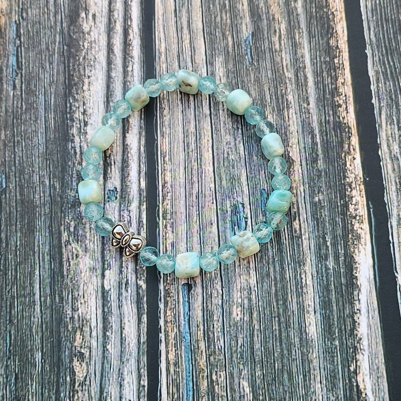 Bracelet Larimar & Topaze facettée – Perles cube - Kumari Legacy