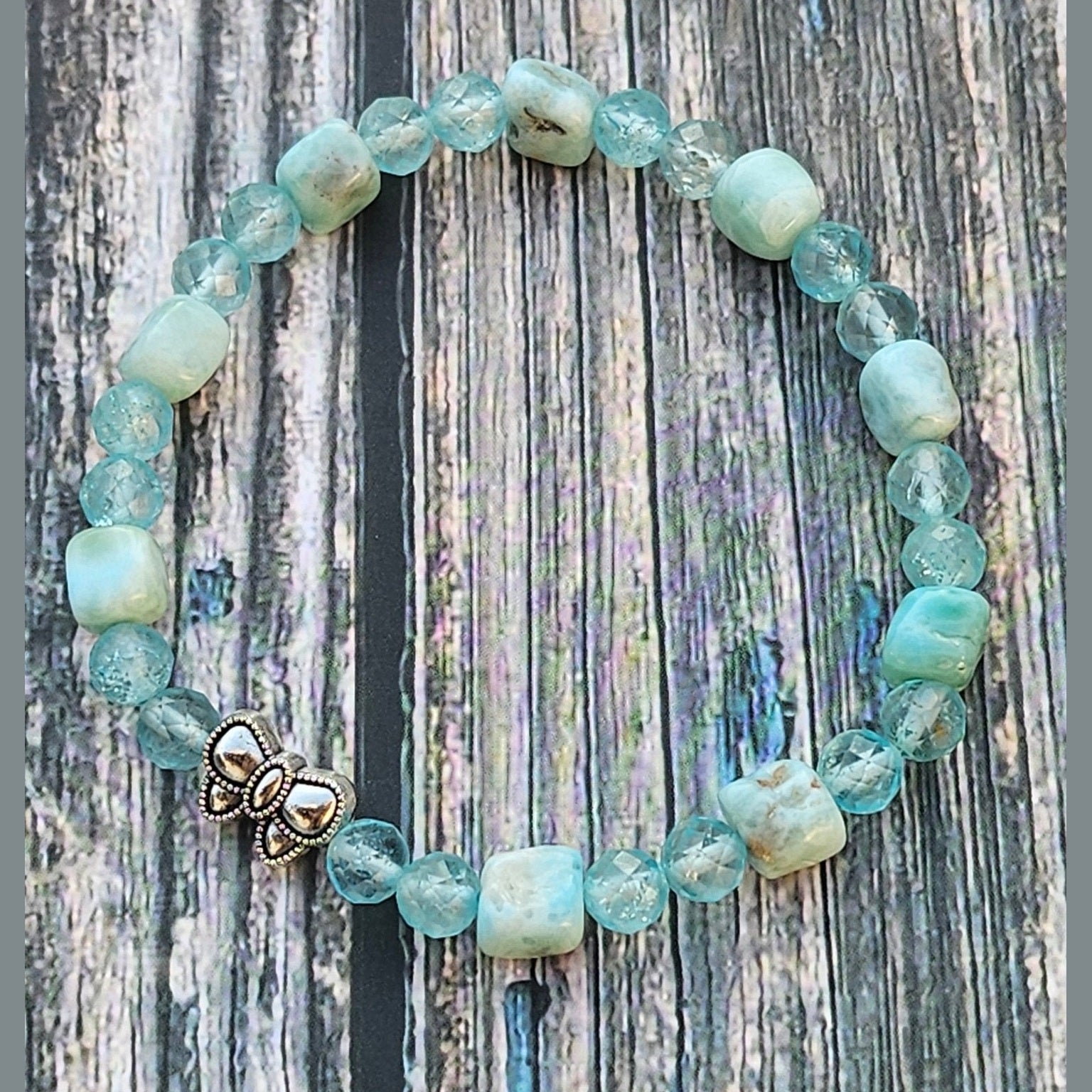 Bracelet Larimar & Topaze facettée – Perles cube - Kumari Legacy