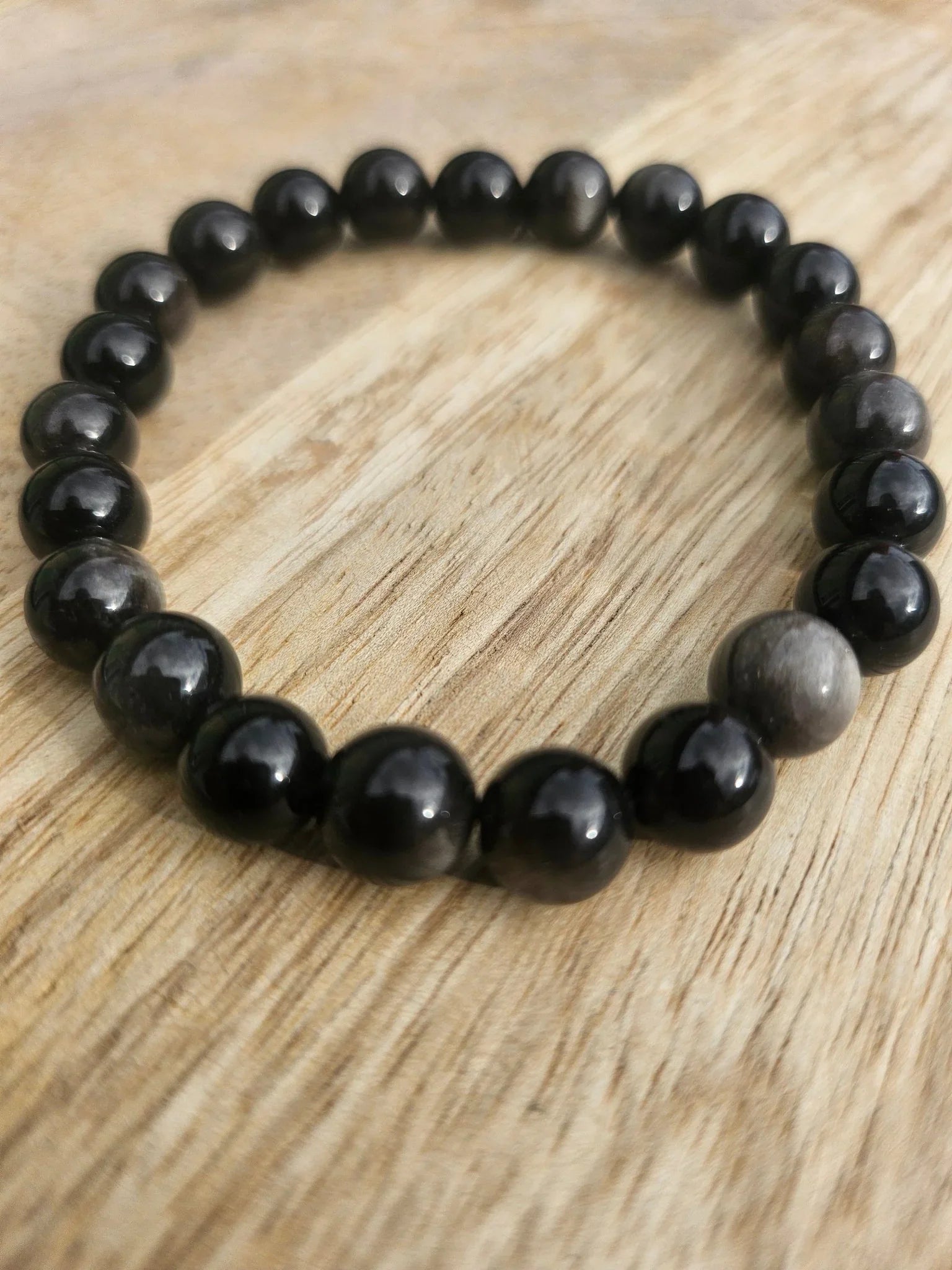 Bracelet “Lunaris” – Obsidienne Silver 8 mm – Personnalisable & Sur mesure - Kumari Legacy