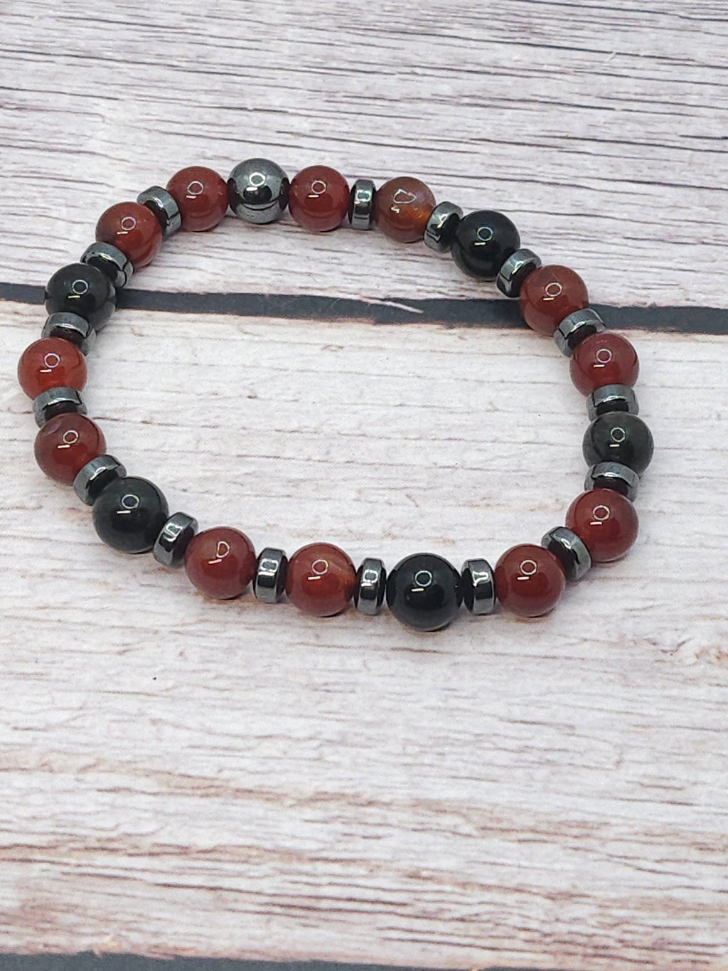 Bracelet Obsidienne Silver, Hématite & Agate Rouge 8mm - Kumari Legacy