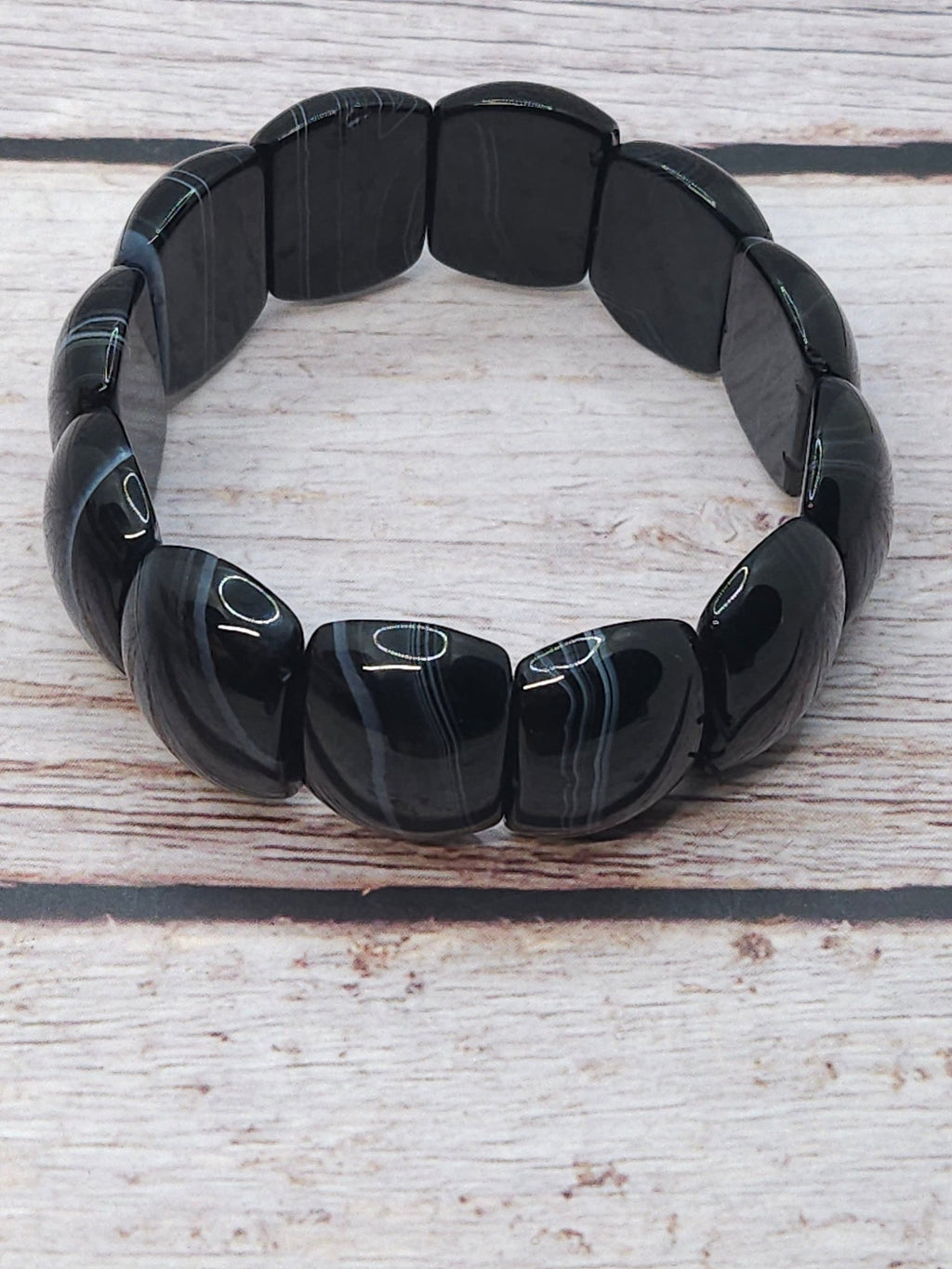 Bracelet Onyx Noir (perles rectangle plat) 8mm - Kumari Legacy