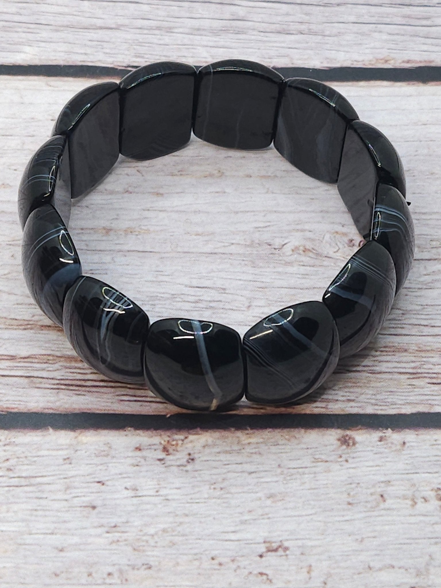 Bracelet Onyx Noir (perles rectangle plat) 8mm - Kumari Legacy