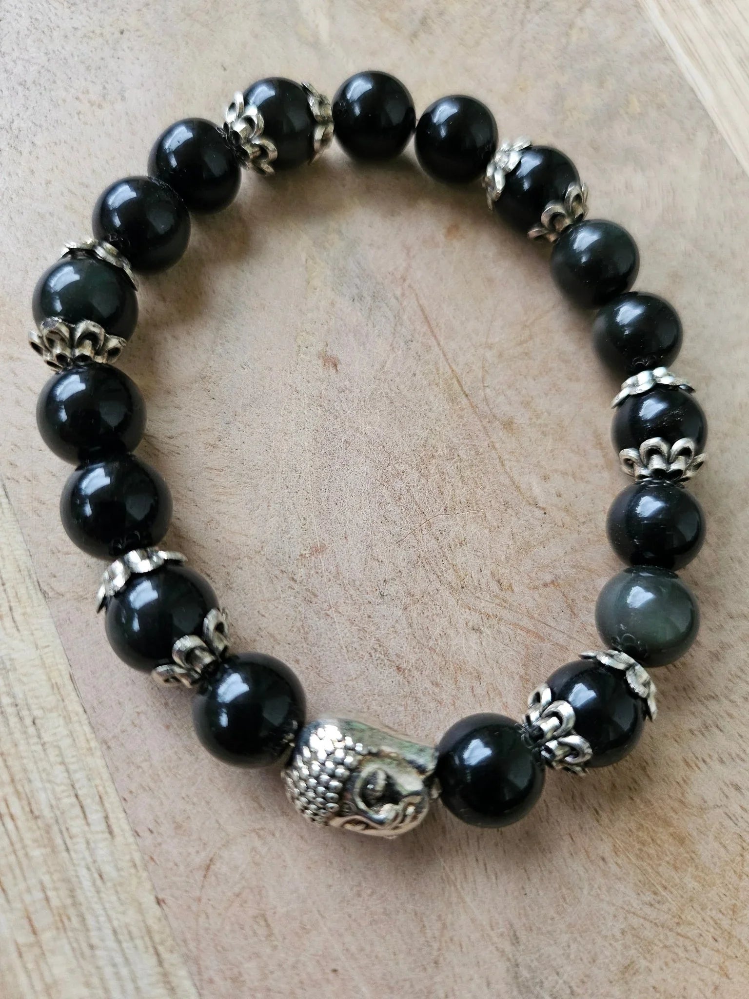 Bracelet “Orion” – Obsidienne Œil céleste 8 mm – Personnalisable & Sur mesure - Kumari Legacy