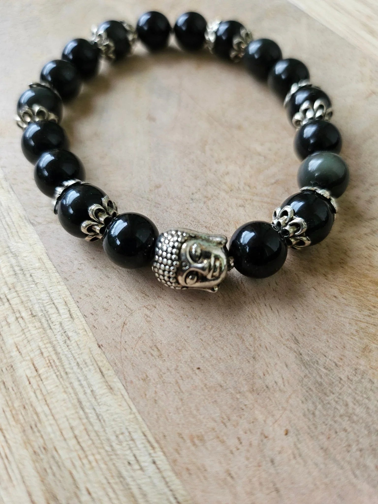 Bracelet “Orion” – Obsidienne Œil céleste 8 mm – Personnalisable & Sur mesure - Kumari Legacy