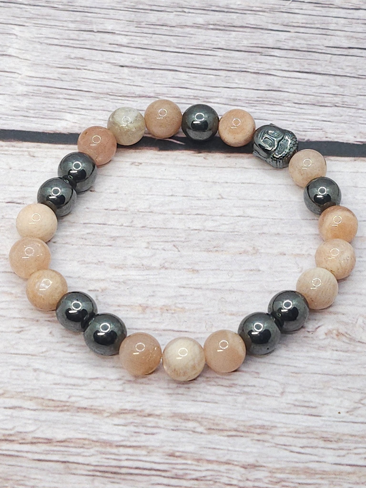 Bracelet Pierre de Lune Pêche & Hématite 8mm - Kumari Legacy