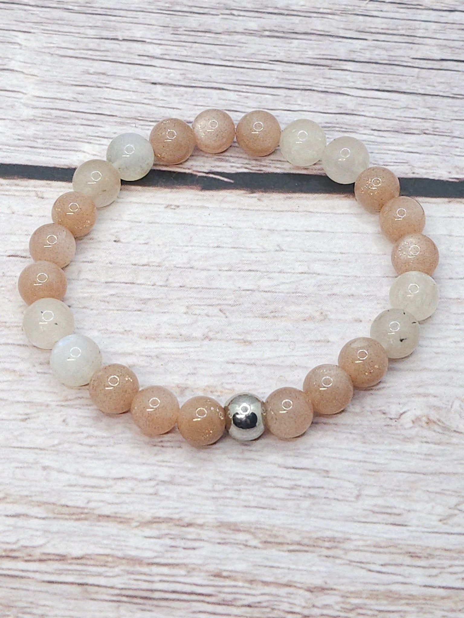 Bracelet Pierre de Lune Pêche & Péristérite 8mm - Kumari Legacy