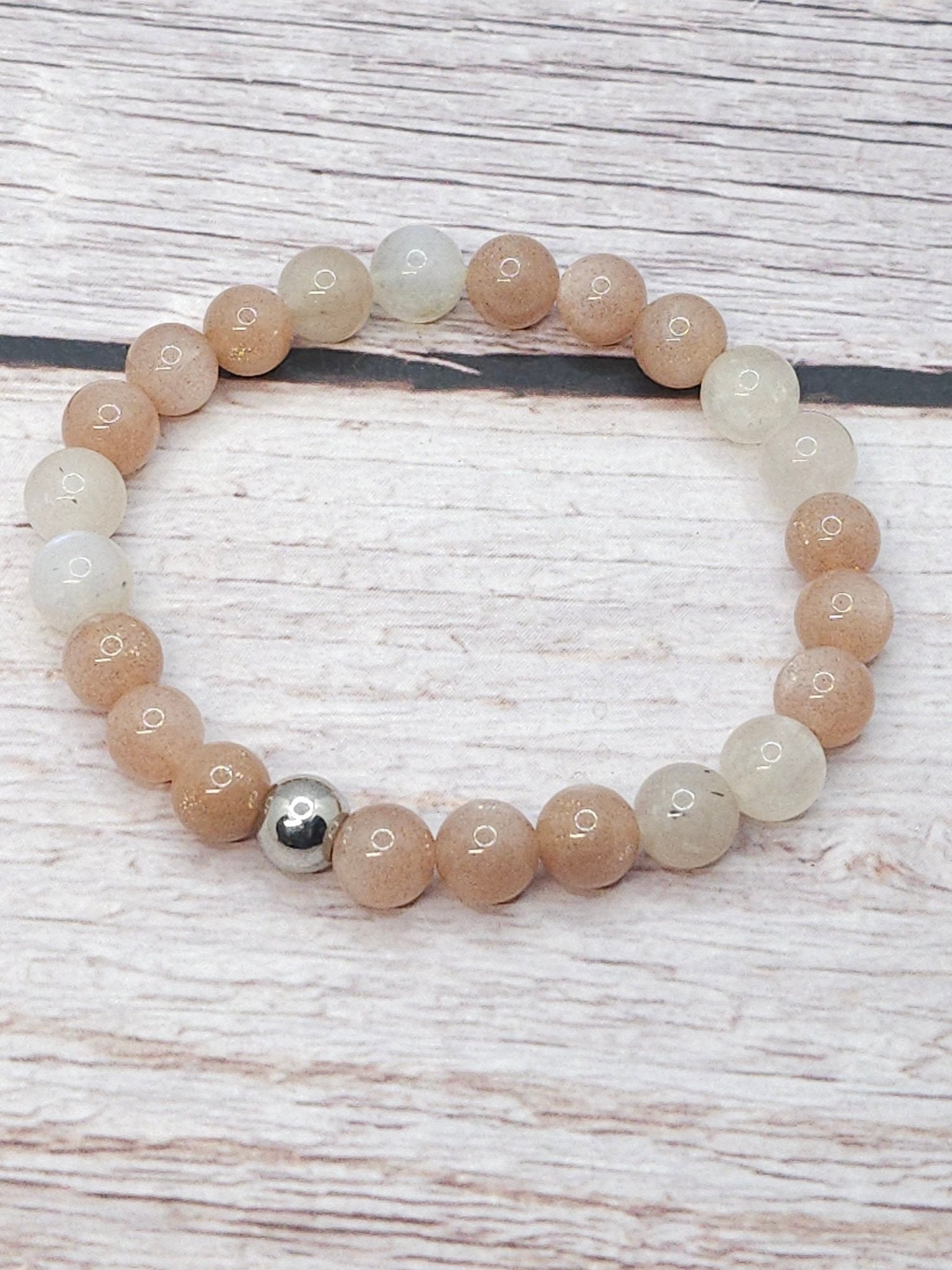 Bracelet Pierre de Lune Pêche & Péristérite 8mm - Kumari Legacy