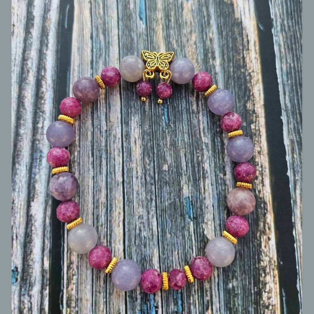 Bracelet Rubis Nid d'Abeille & Lépidolite – 8mm - Kumari Legacy