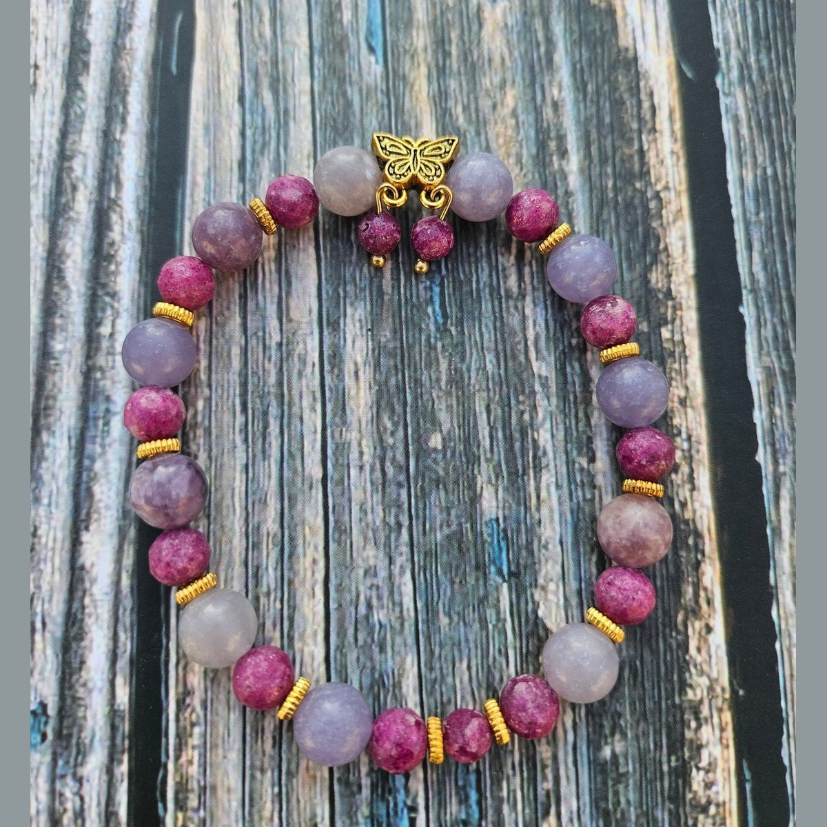 Bracelet Rubis Nid d'Abeille & Lépidolite – 8mm - Kumari Legacy