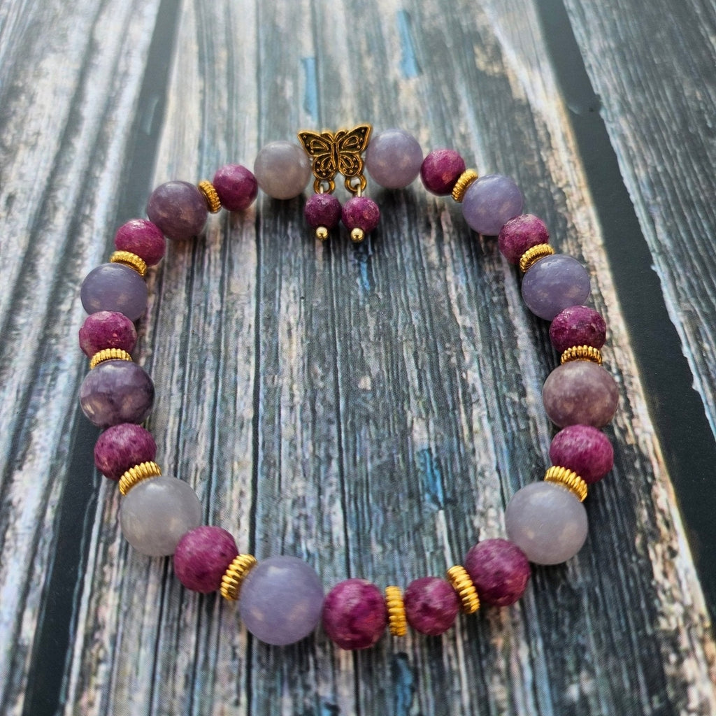 Bracelet Rubis Nid d'Abeille & Lépidolite – 8mm - Kumari Legacy
