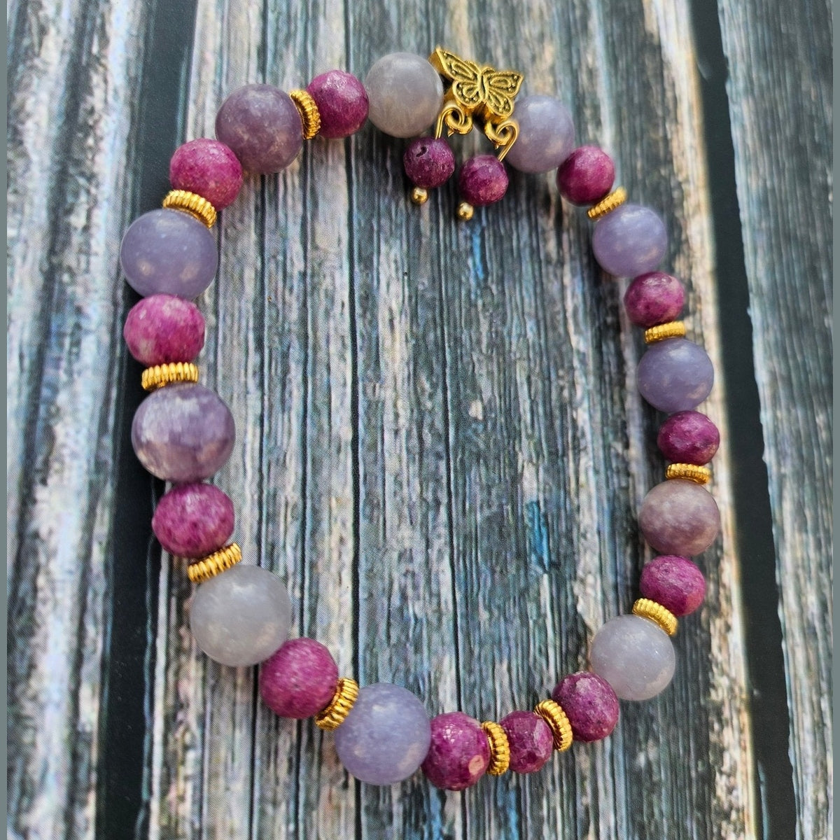 Bracelet Rubis Nid d'Abeille & Lépidolite – 8mm - Kumari Legacy