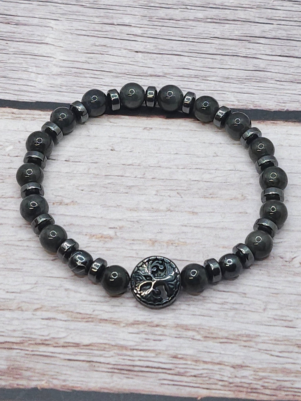Bracelet Wuji Jade Gris & Hématite 6mm - Kumari Legacy