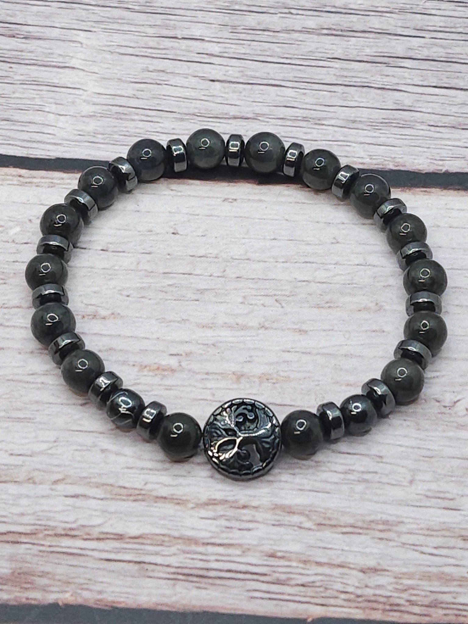 Bracelet Wuji Jade Gris & Hématite 6mm - Kumari Legacy