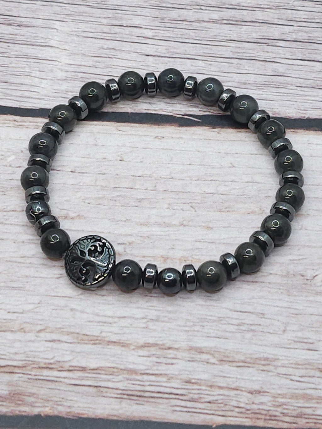 Bracelet Wuji Jade Gris & Hématite 6mm - Kumari Legacy