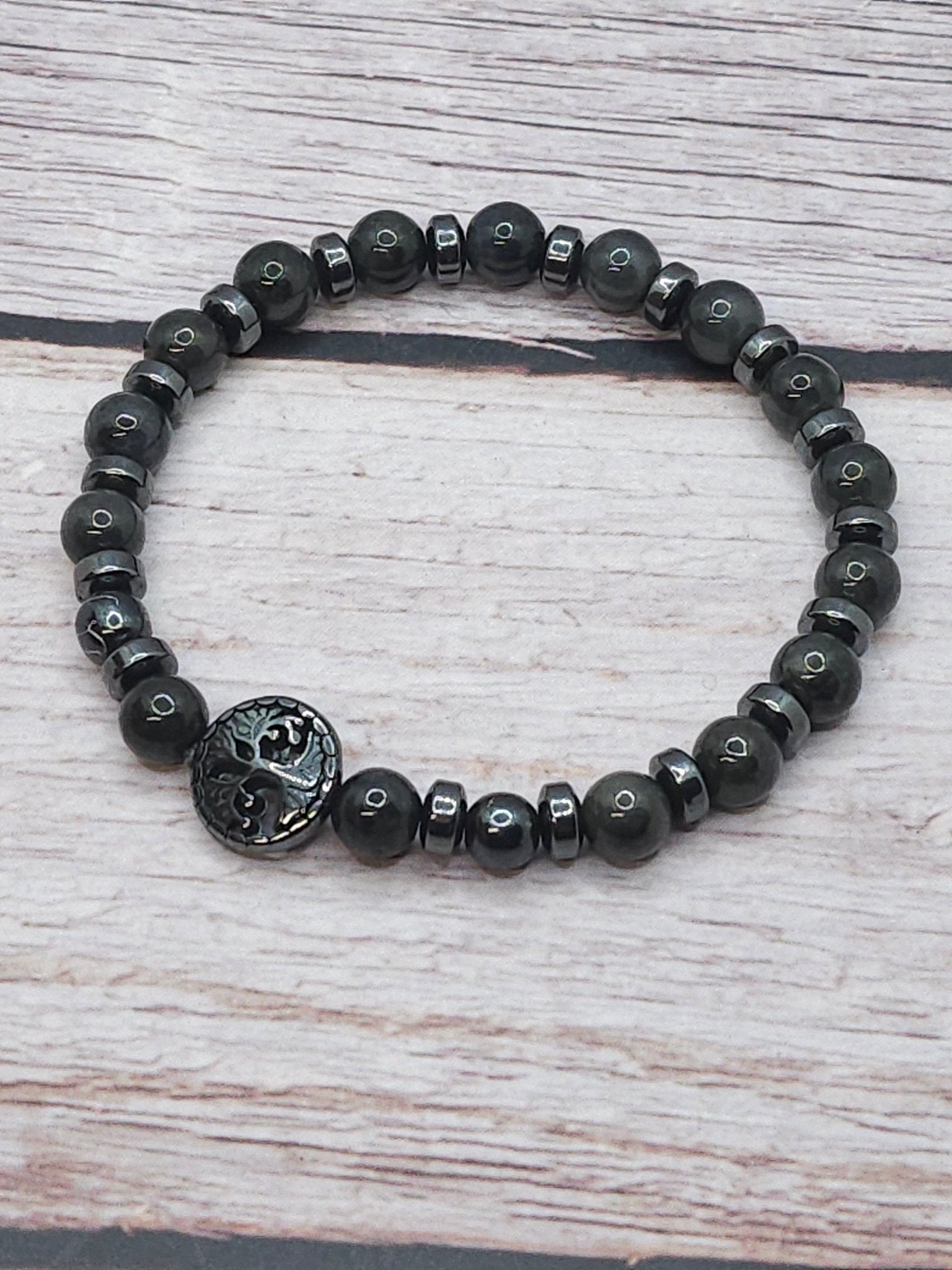 Bracelet Wuji Jade Gris & Hématite 6mm - Kumari Legacy