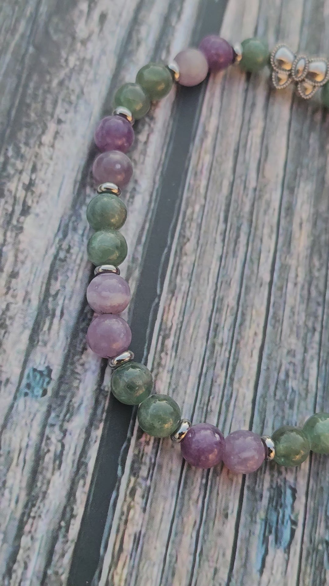 Bracelet Lépidolite & Apatite verte – 6mm