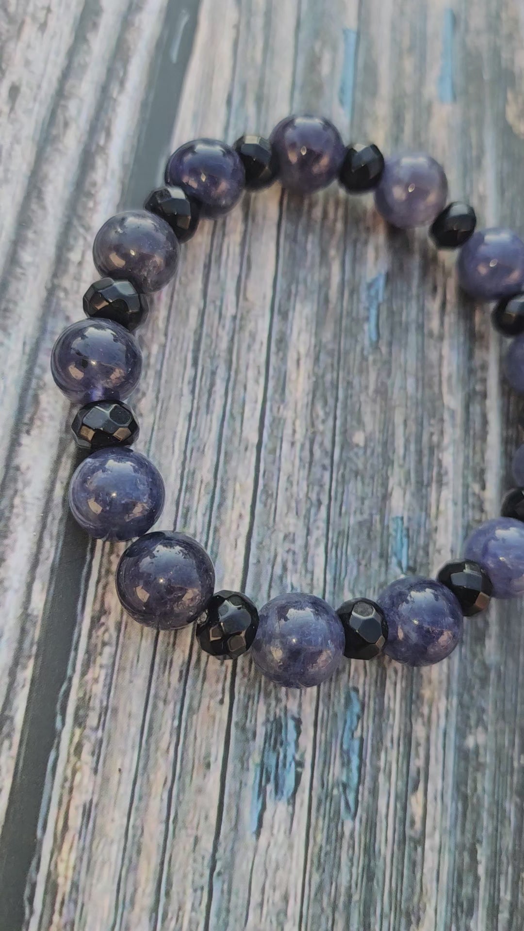 Bracelet Cordiérite & Onyx – 10mm
